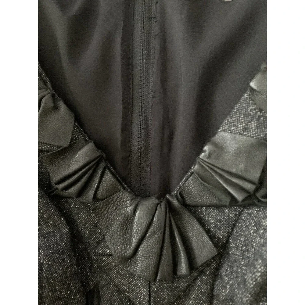 Rebecca Taylor Women’s Herringbone Gray Wool Silk Lambs Leather Trim Size 6 - Picture 6 of 14